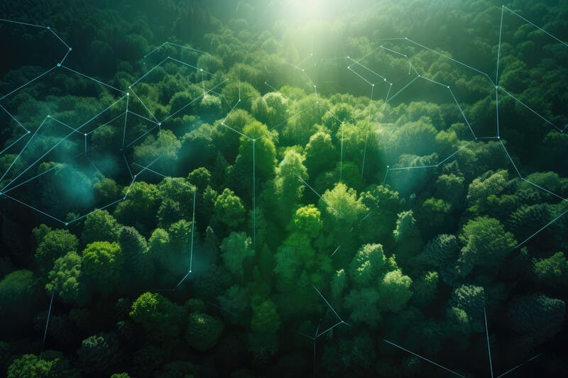 Aerial view of green forest